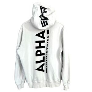 Alpha Industries Mens Backprint Hoodie Cotton Black White SIZE MEDIUM RARE